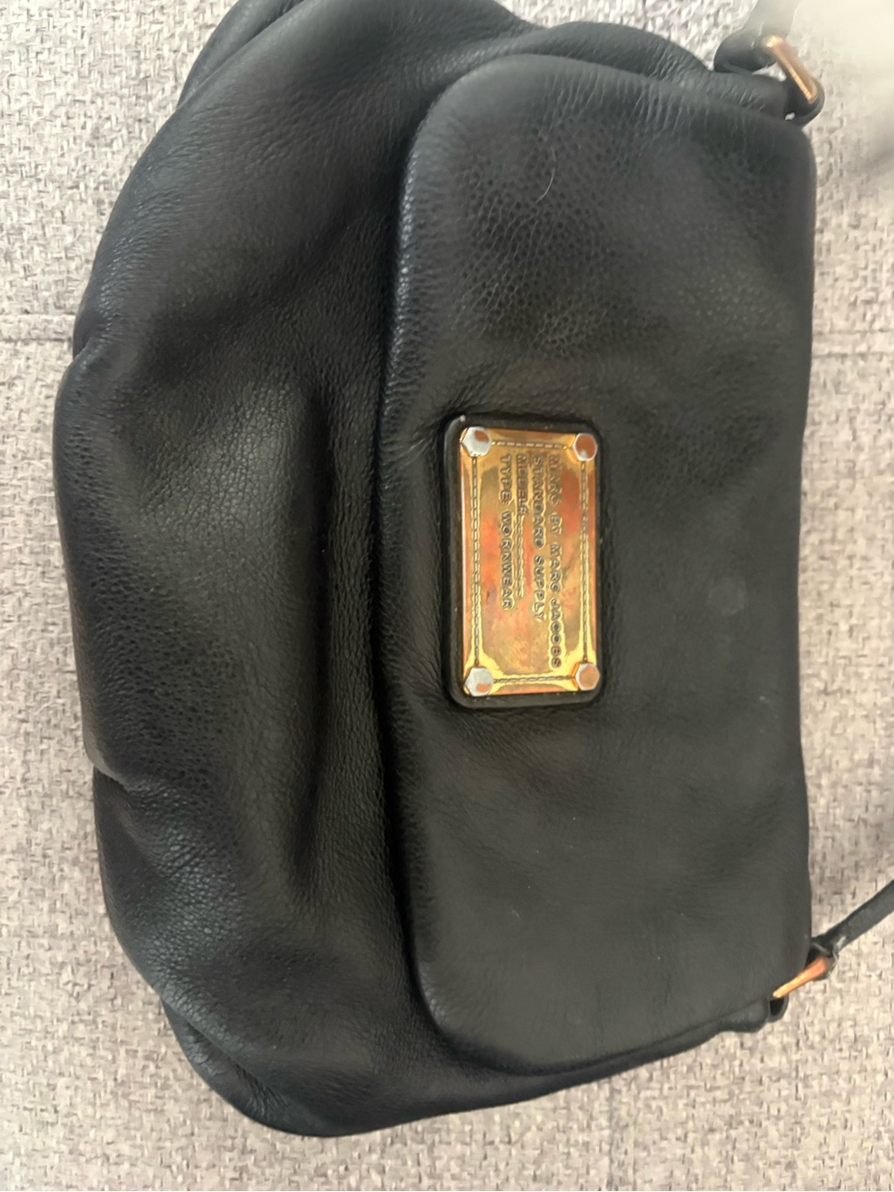 Marc by Marc Jacobs Black Leather Crossbody with Gold Plaque